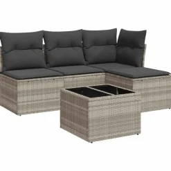 vidaXL Muebles De Jardín-Set de sofás jardín y cojines 5 pzas ratán sintético