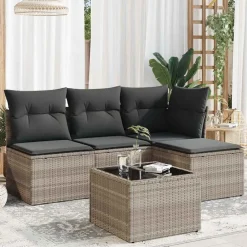 vidaXL Muebles De Jardín-Set de sofás jardín y cojines 5 pzas ratán sintético
