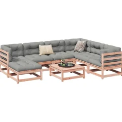 vidaXL Set de sofás jardín 8 pzas con cojines madera de abeto Douglas Douglas natural Online