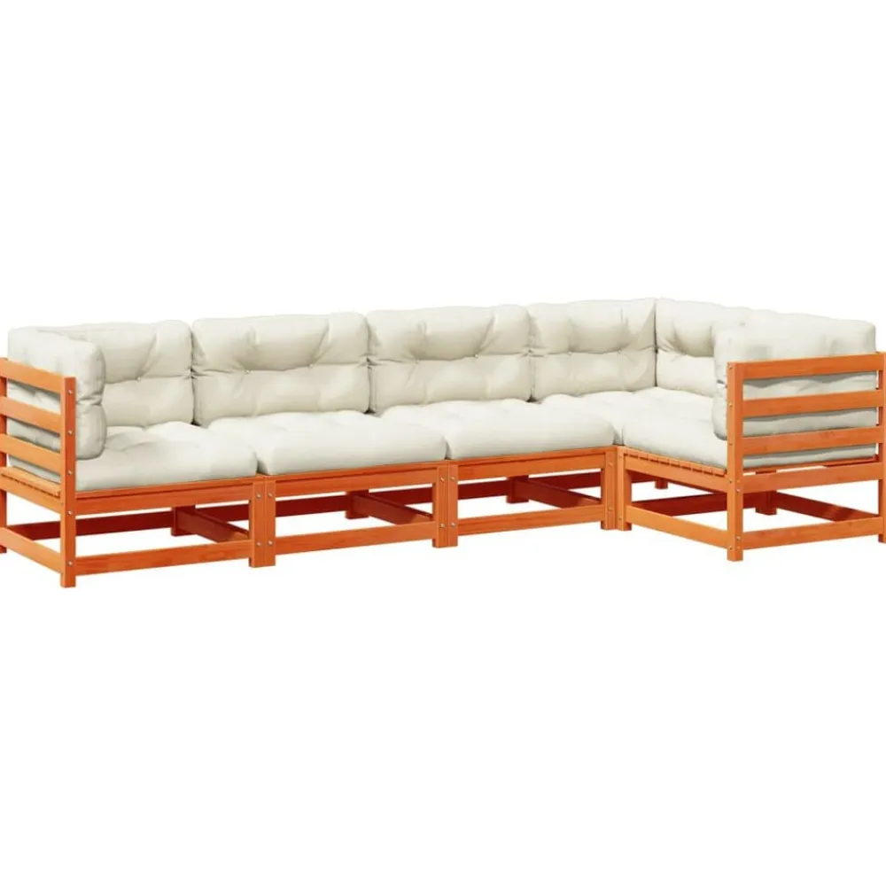 vidaXL Muebles De Jardín-Set de sofás jardín 5 pzas con cojines madera pino marrón cera