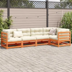 vidaXL Muebles De Jardín-Set de sofás jardín 5 pzas con cojines madera pino marrón cera