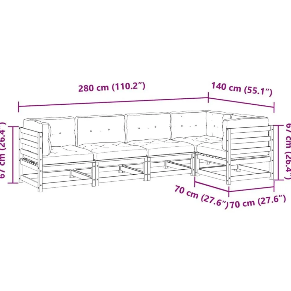 vidaXL Muebles De Jardín-Set de sofás jardín 5 pzas con cojines madera pino marrón cera