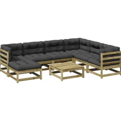 vidaXL Set de sofás jardín 8 pzas con cojines madera pino impregnada Impregnado natural New