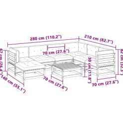 vidaXL Set de sofás jardín 8 pzas con cojines madera pino impregnada Impregnado natural New