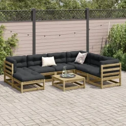 vidaXL Set de sofás jardín 8 pzas con cojines madera pino impregnada Impregnado natural New