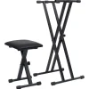 vidaXL Set de soporte para teclado con doble refuerzo y taburete negro Discount