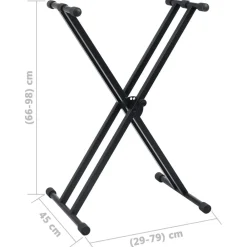 vidaXL Set de soporte para teclado con doble refuerzo y taburete negro Discount