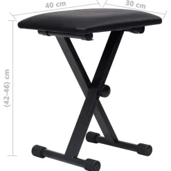 vidaXL Set de soporte para teclado con doble refuerzo y taburete negro Discount