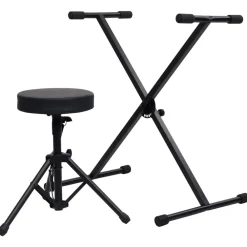 vidaXL Set de soporte para teclado y taburete negro Clearance