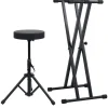 vidaXL Set de soporte para teclado con doble refuerzo y taburete negro Clearance