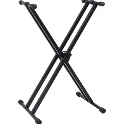 vidaXL Set de soporte para teclado con doble refuerzo y taburete negro Clearance
