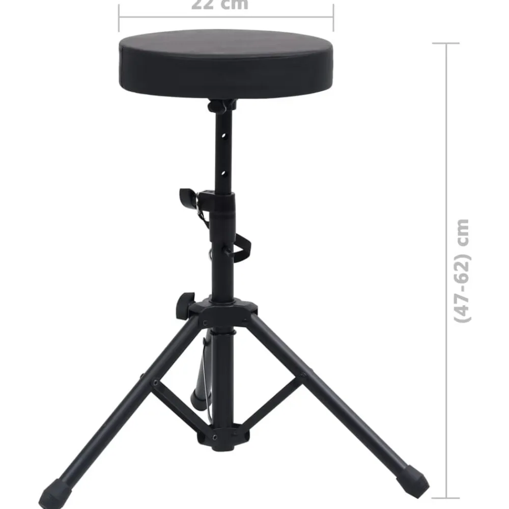 vidaXL Set de soporte para teclado con doble refuerzo y taburete negro Clearance