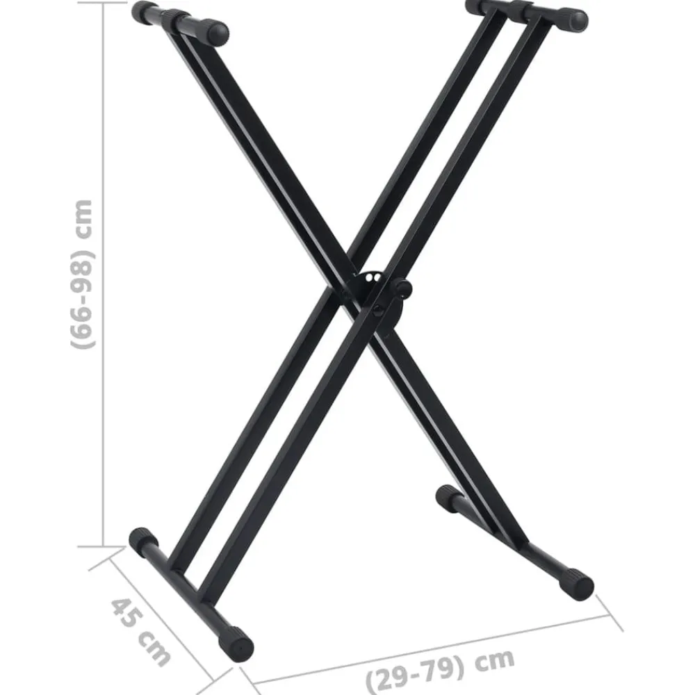 vidaXL Set de soporte para teclado con doble refuerzo y taburete negro Clearance