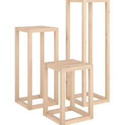vidaXL Set de soportes para plantas 3 piezas madera maciza de pino Natural Outlet