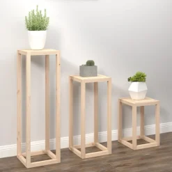 vidaXL Set de soportes para plantas 3 piezas madera maciza de pino Natural Outlet