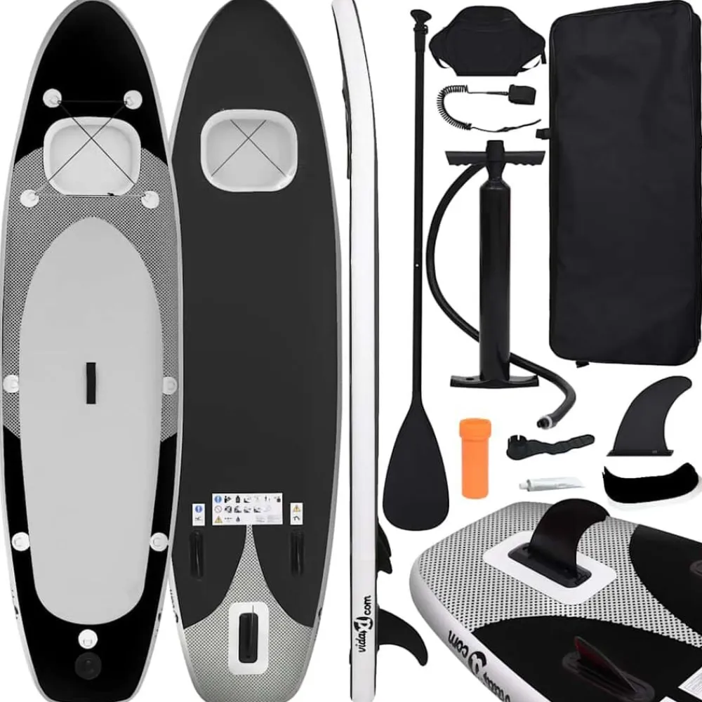 vidaXL Set de tabla de paddle surf hinchable 300x76x10 cm Negro Best