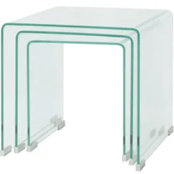 vidaXL Mesas-Set de tres mesas de centro apilables vidrio templado claro