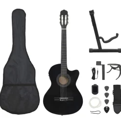 vidaXL Set guitarra occidental 12 pzas con ecualizador 6 cuerdas Negro Online