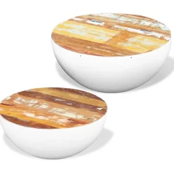 vidaXL Mesas-Set mesa de centro forma cuenco 2 uds madera maciza reciclada