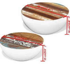 vidaXL Mesas-Set mesa de centro forma cuenco 2 uds madera maciza reciclada