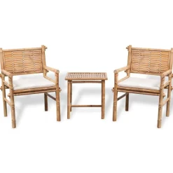 vidaXL Muebles De Jardín-Set mesa y sillas terraza 3 pzas con cojines bambú