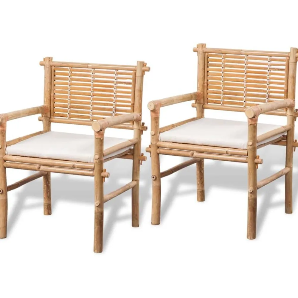 vidaXL Muebles De Jardín-Set mesa y sillas terraza 3 pzas con cojines bambú