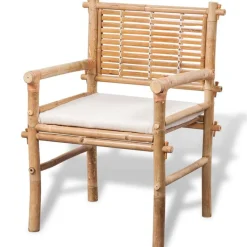 vidaXL Muebles De Jardín-Set mesa y sillas terraza 3 pzas con cojines bambú