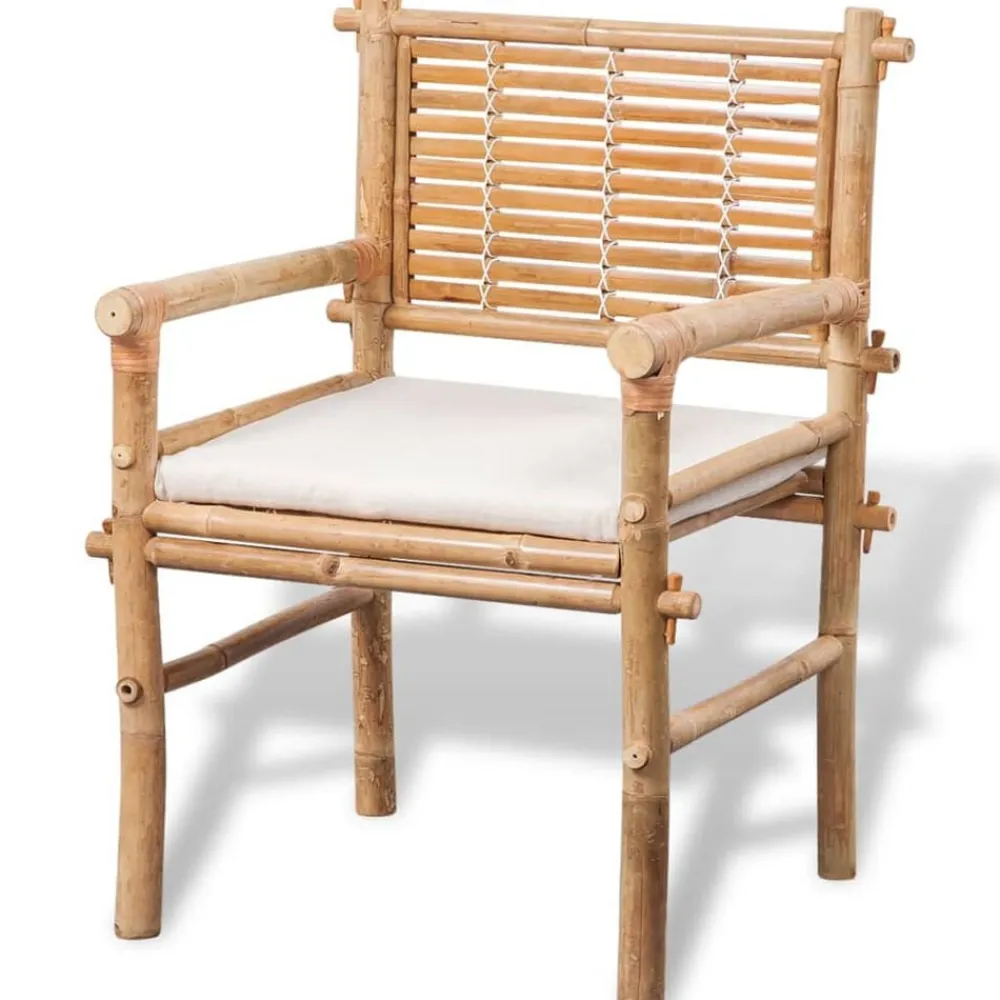 vidaXL Muebles De Jardín-Set mesa y sillas terraza 3 pzas con cojines bambú
