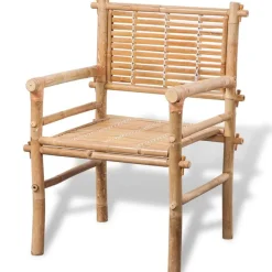 vidaXL Muebles De Jardín-Set mesa y sillas terraza 3 pzas con cojines bambú