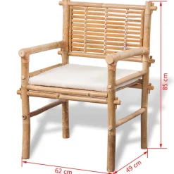 vidaXL Muebles De Jardín-Set mesa y sillas terraza 3 pzas con cojines bambú