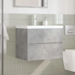 vidaXL Set muebles de baño 2 piezas madera contrachapada gris hormigón Gris hormigón Best