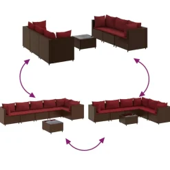 vidaXL Muebles De Jardín-Set muebles de jardín 7 piezas y cojines ratán sintético marrón