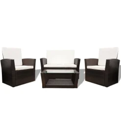 vidaXL Muebles De Jardín-Set muebles de jardín 4 piezas y cojines ratán sintético marrón