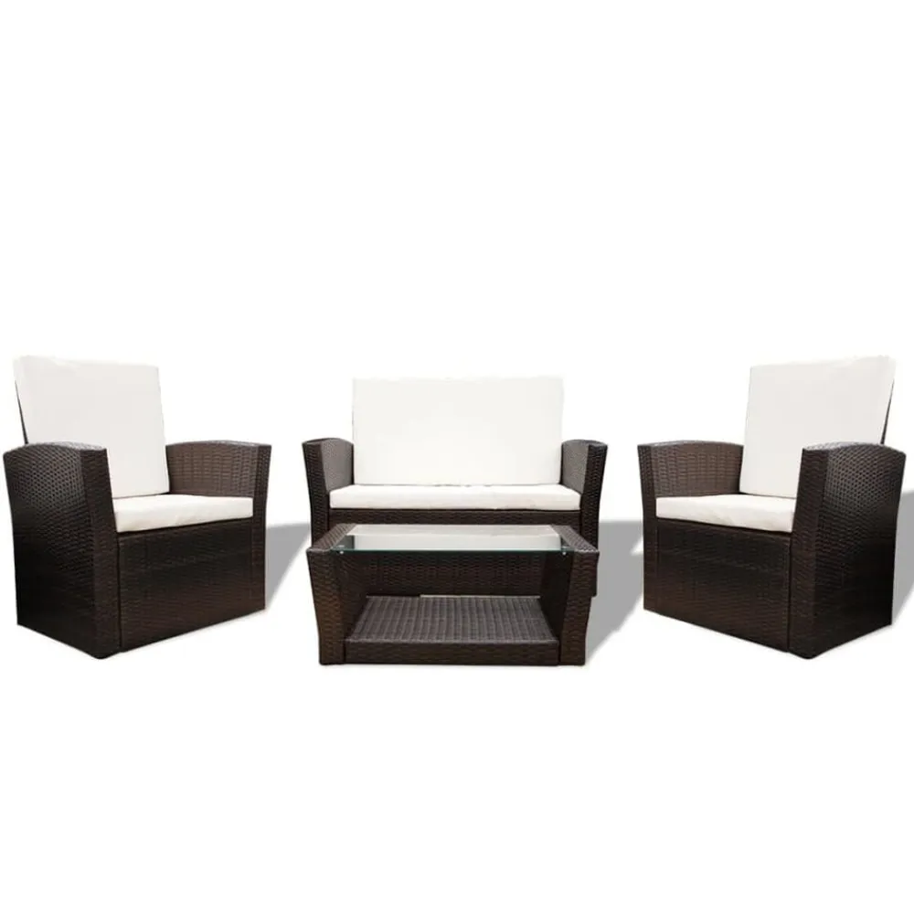 vidaXL Muebles De Jardín-Set muebles de jardín 4 piezas y cojines ratán sintético marrón