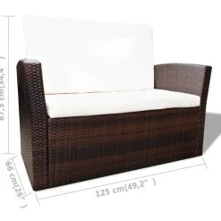 vidaXL Muebles De Jardín-Set muebles de jardín 4 piezas y cojines ratán sintético marrón
