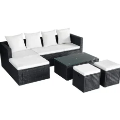 vidaXL Muebles De Jardín-Set muebles de jardín 4 piezas y cojines ratán sintético negro