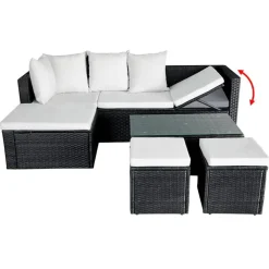 vidaXL Muebles De Jardín-Set muebles de jardín 4 piezas y cojines ratán sintético negro