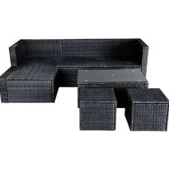 vidaXL Muebles De Jardín-Set muebles de jardín 4 piezas y cojines ratán sintético negro
