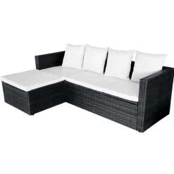 vidaXL Muebles De Jardín-Set muebles de jardín 4 piezas y cojines ratán sintético negro