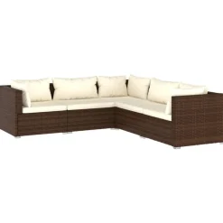 vidaXL Set muebles de jardín 5 piezas y cojines ratán sintético marrón Marrón y crema Discount