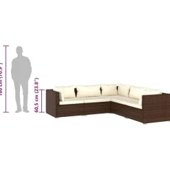 vidaXL Set muebles de jardín 5 piezas y cojines ratán sintético marrón Marrón y crema Discount