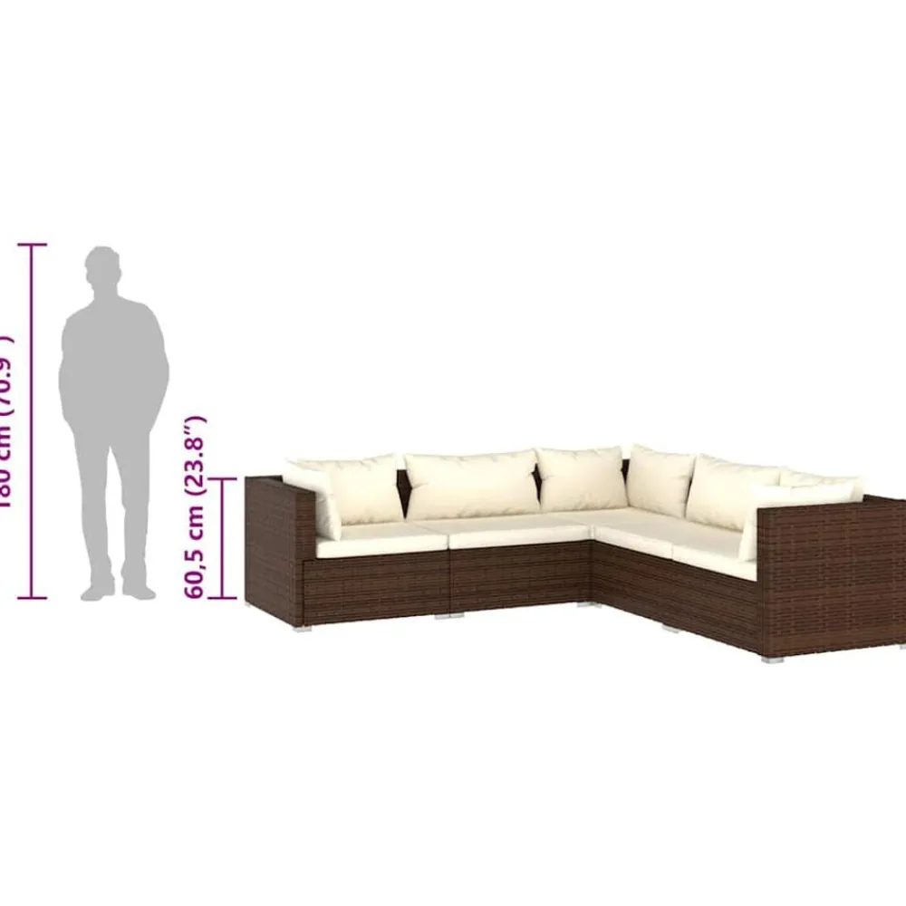 vidaXL Set muebles de jardín 5 piezas y cojines ratán sintético marrón Marrón y crema Discount