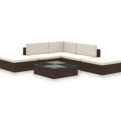 vidaXL Muebles De Jardín-Set muebles de jardín 6 piezas y cojines ratán sintético marrón