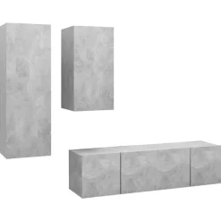 vidaXL Set muebles de salón TV 4 pzas madera ingeniería gris hormigón Gris hormigón Outlet