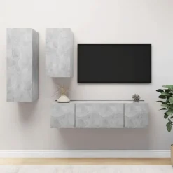 vidaXL Set muebles de salón TV 4 pzas madera ingeniería gris hormigón Gris hormig&oacute;n Outlet