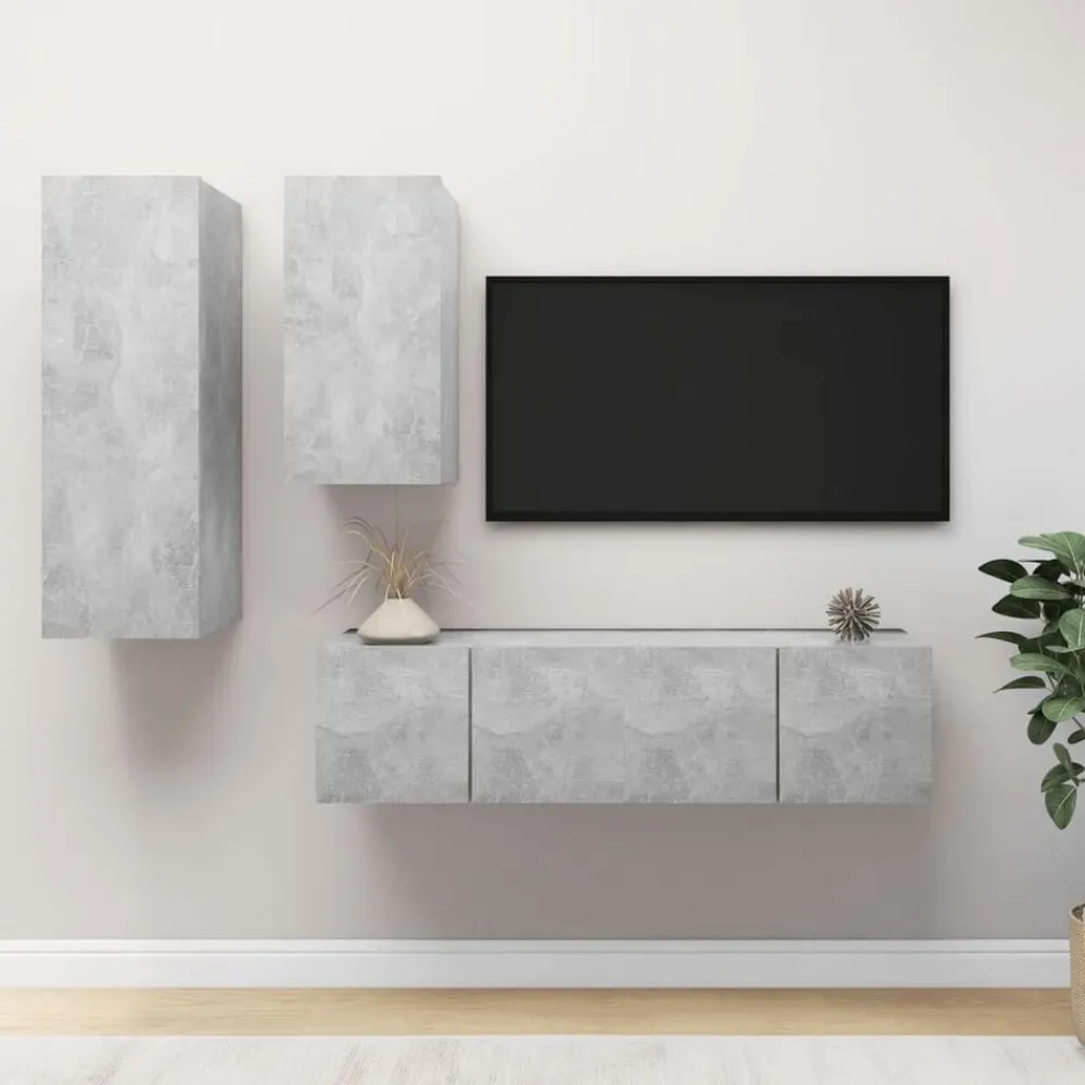 vidaXL Set muebles de salón TV 4 pzas madera ingeniería gris hormigón Gris hormigón Outlet