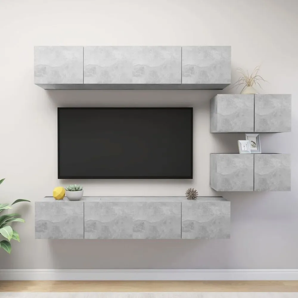 vidaXL Set muebles de salón TV 6 pzas madera ingeniería gris hormigón Gris hormigón Best