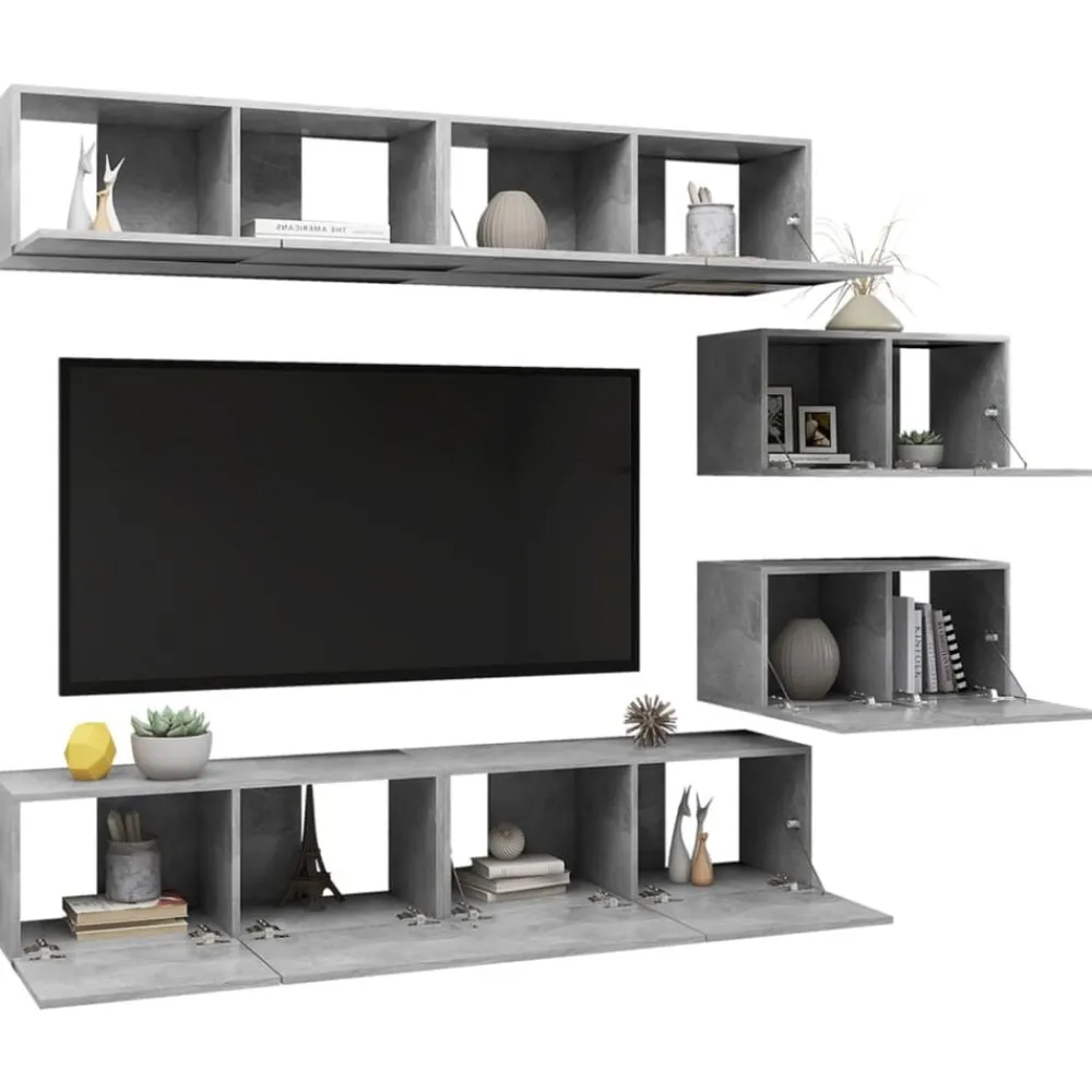 vidaXL Set muebles de salón TV 6 pzas madera ingeniería gris hormigón Gris hormigón Best