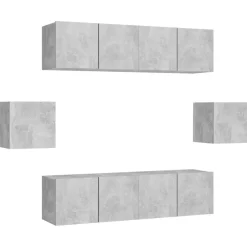vidaXL Set muebles de salón TV 6 pzas madera ingeniería gris hormigón Gris hormigón New