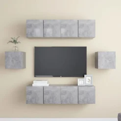 vidaXL Set muebles de salón TV 6 pzas madera ingeniería gris hormigón Gris hormig&oacute;n New